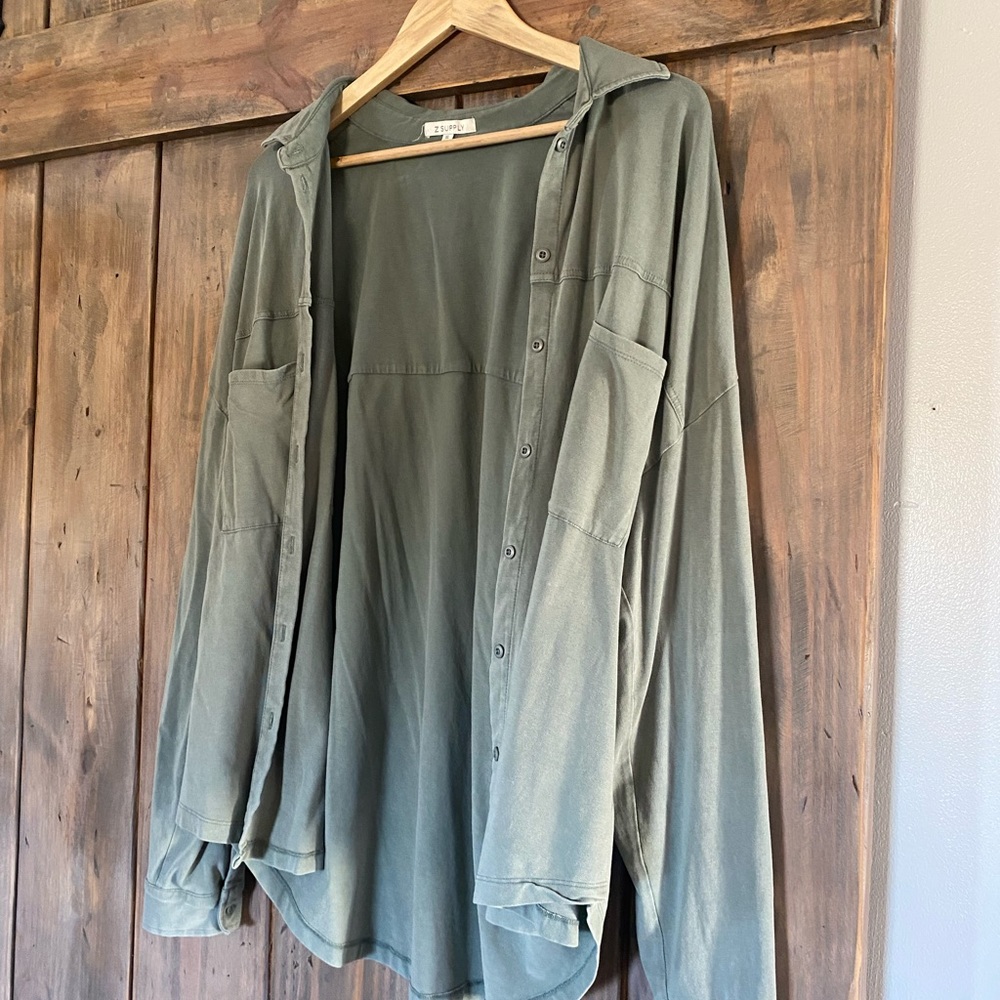 Z Supply Soft Green Cotton Button Up XL